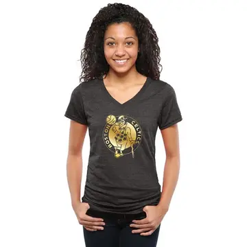 Boston Celtics Collection V-Neck Tri-Blend T-Shirt - Black - Women's Gold